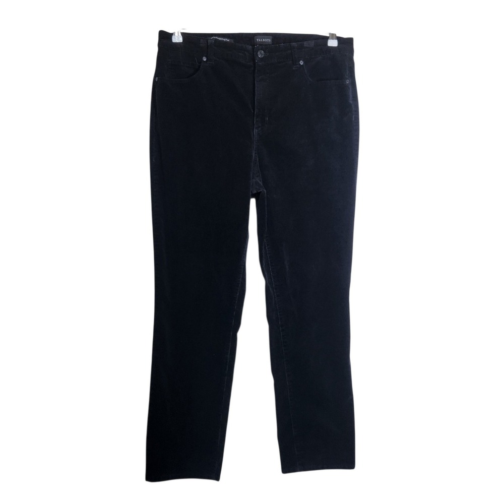Talbots Womens Black Corduroy Straight Leg Pants Size 14 5949